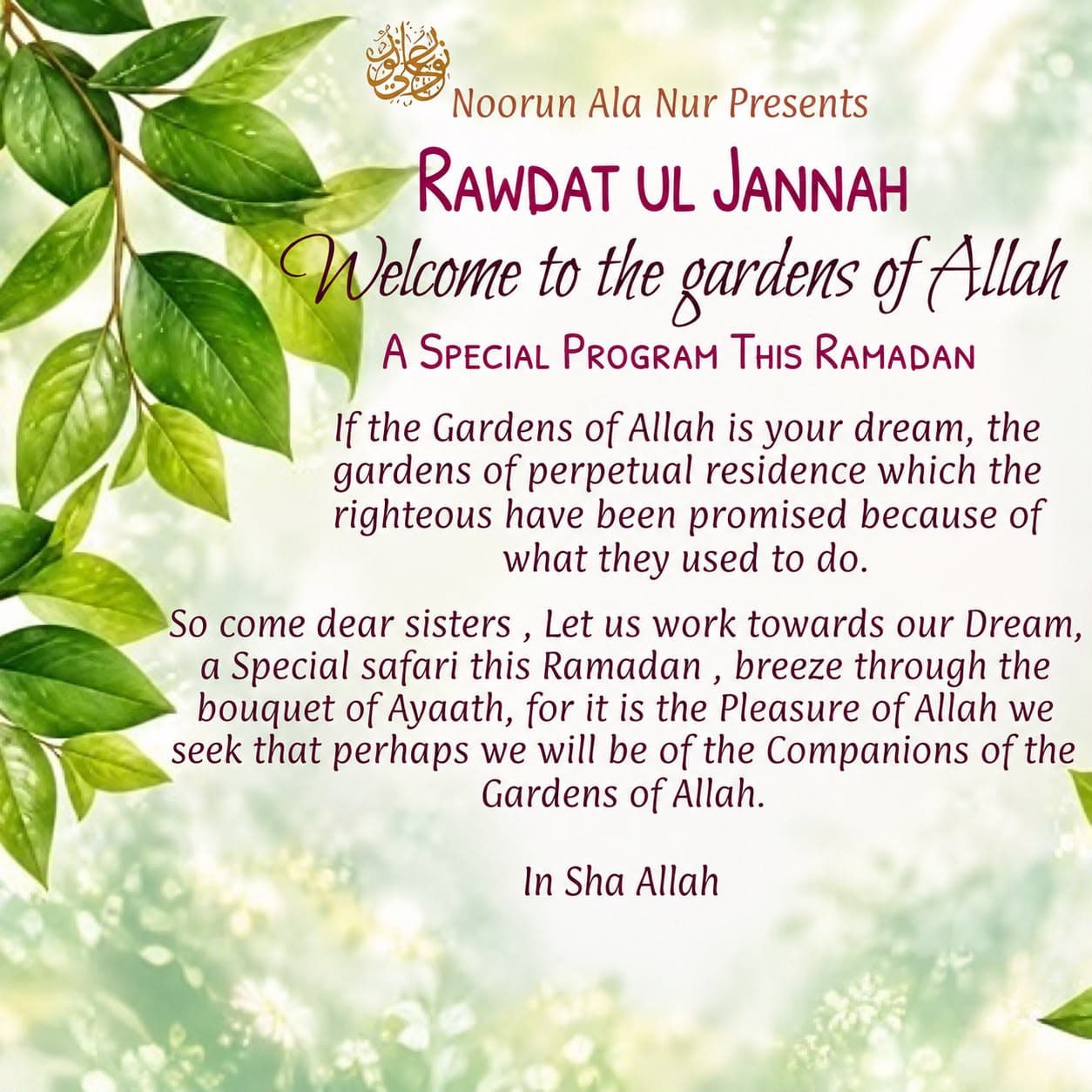 Rawdat ul Jannah 2022 programme poster